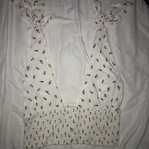 white tie top with roses